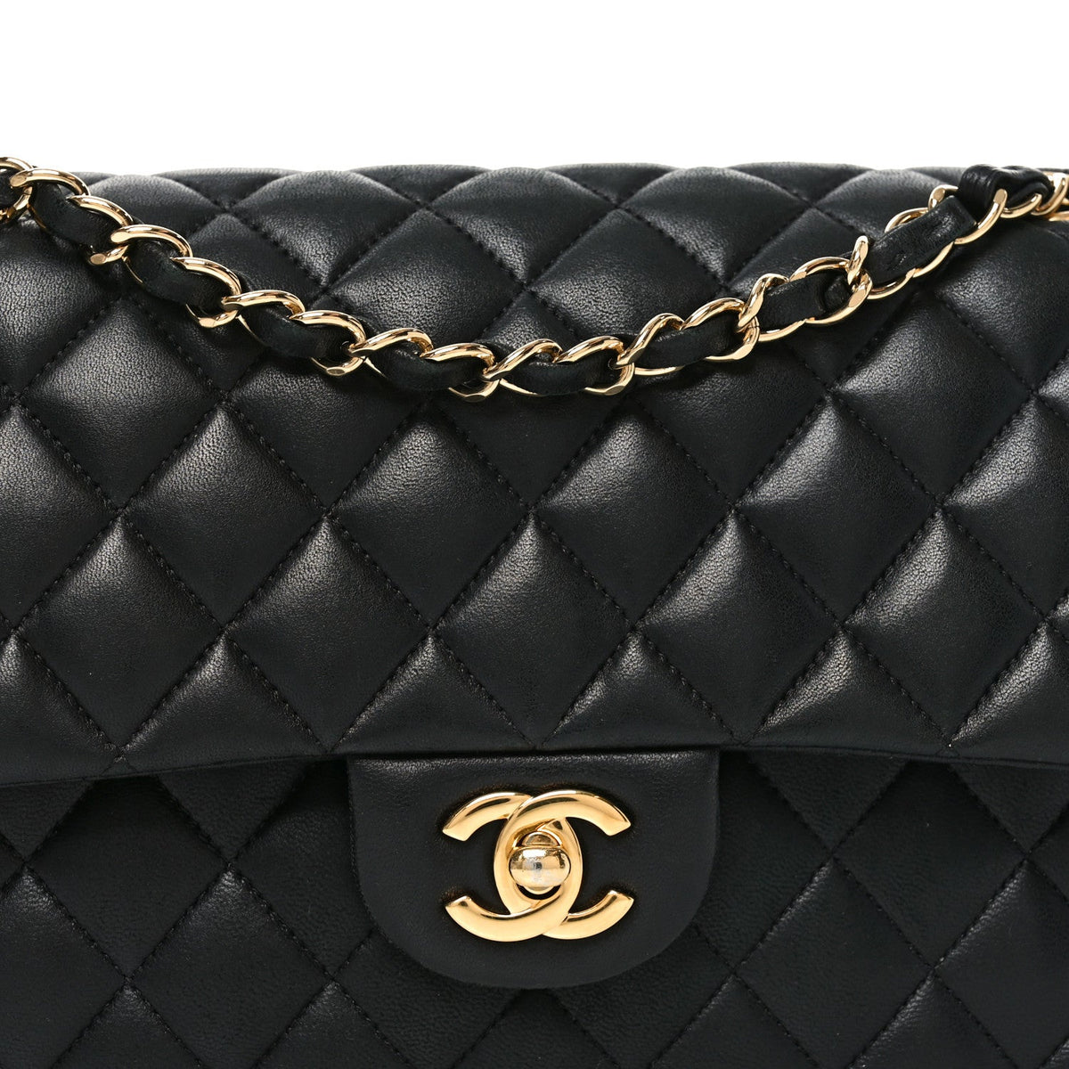 Lambskin Quilted Medium Double Flap Black