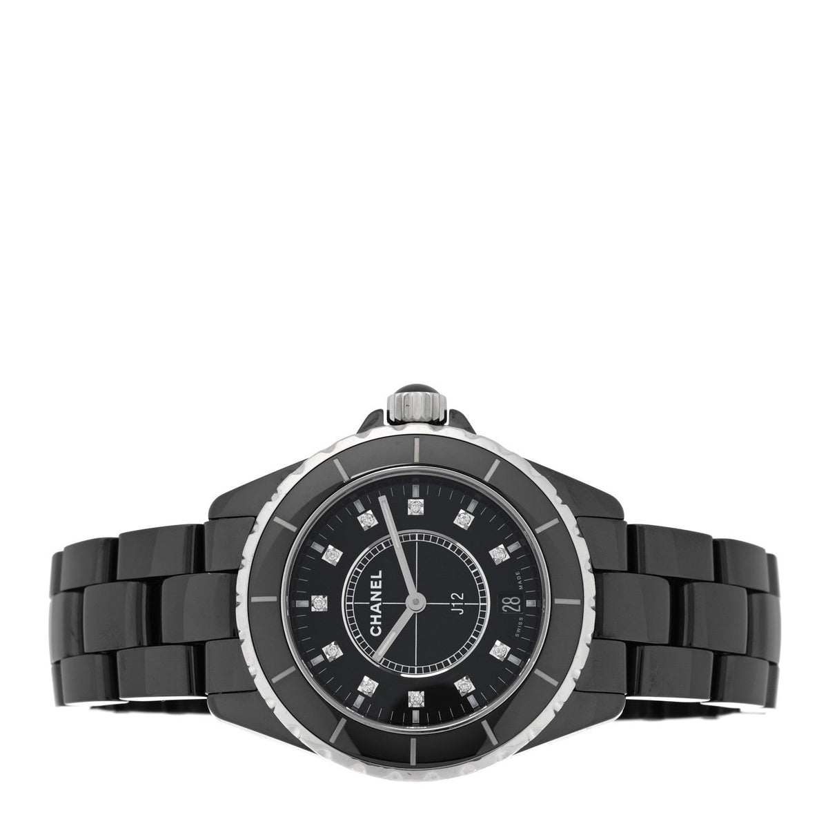 Stainless Steel Ceramic Diamond 38mm J12 Quartz Watch Black