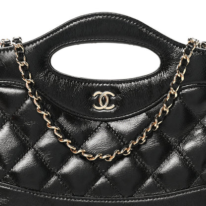 Shiny Crumpled Calfskin Quilted Nano 31 Shopping Bag Black