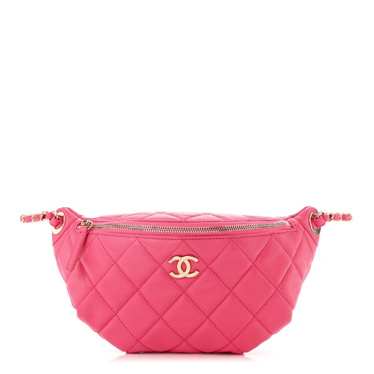 Lambskin Quilted Waist Bag Fanny Pack Pink