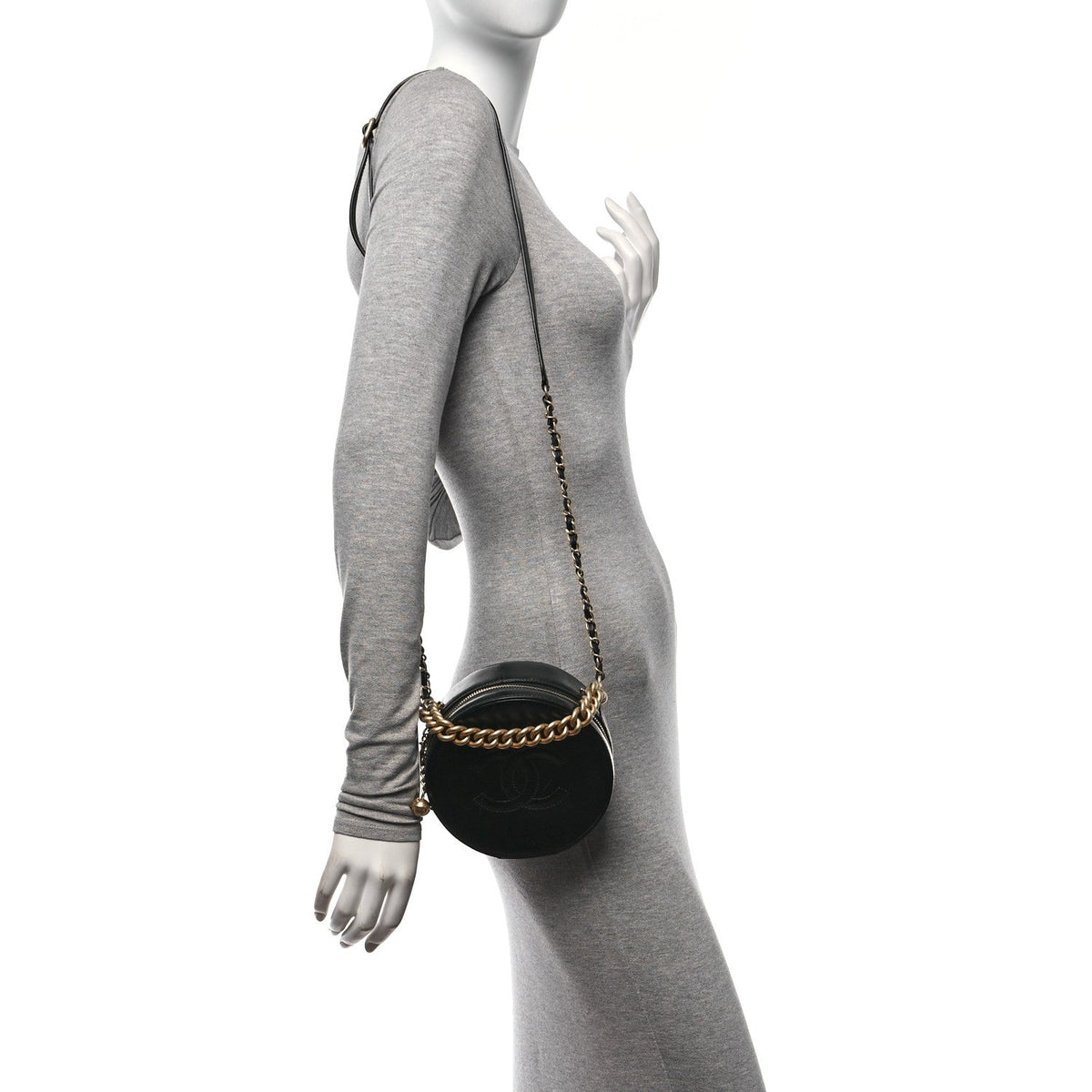 Glazed Calfskin Round As Earth Evening Bag Black