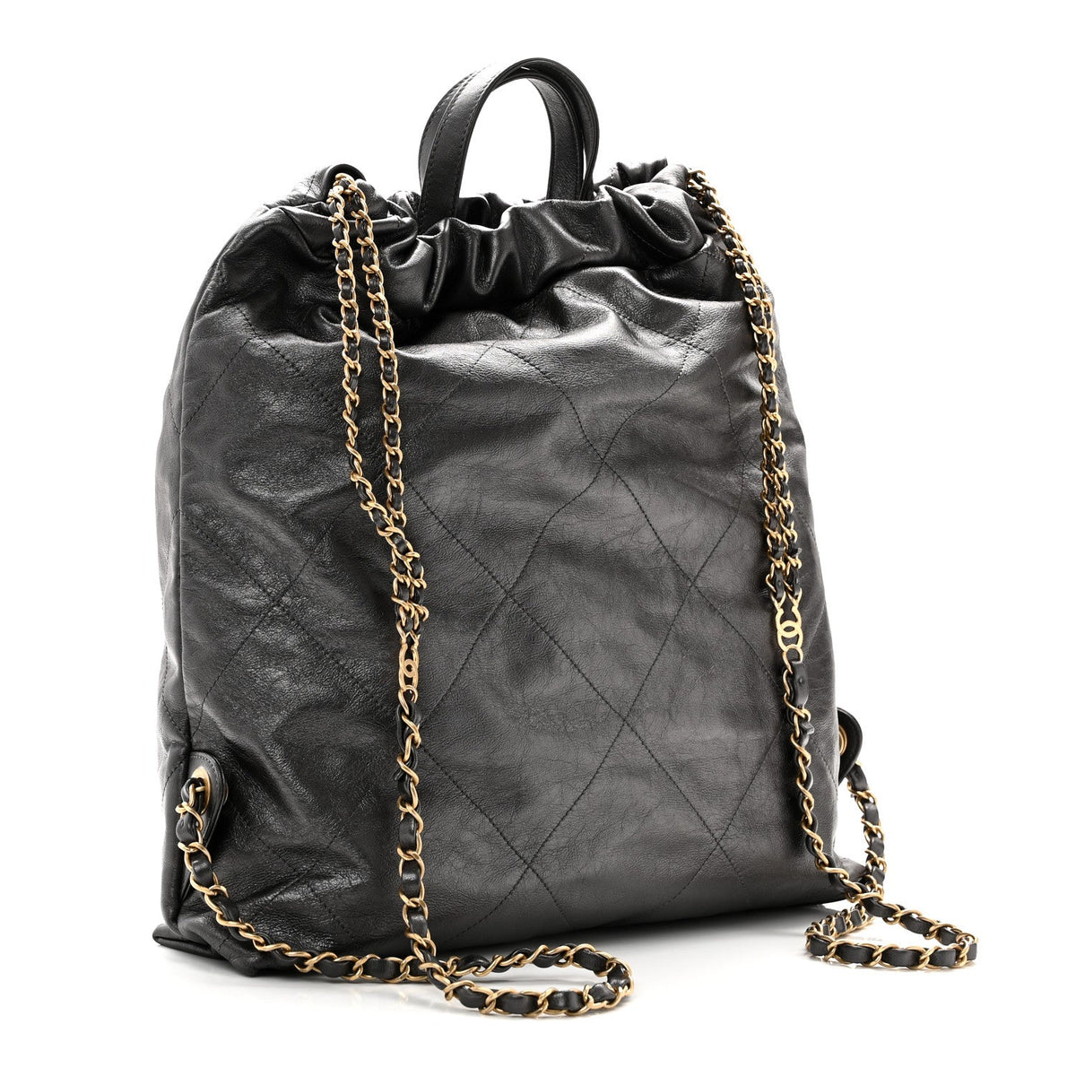 Shiny Calfskin Quilted Chanel 22 Backpack Grey
