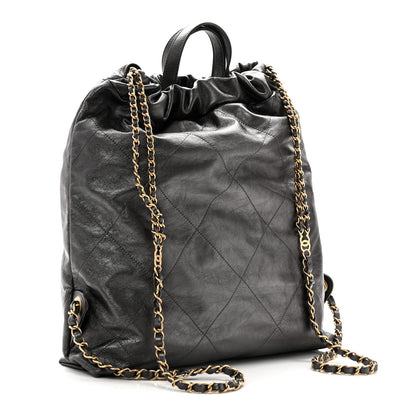 Shiny Calfskin Quilted Chanel 22 Backpack Grey