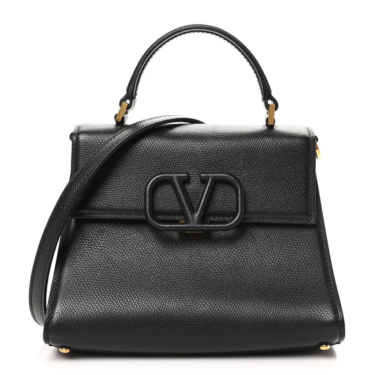 Grainy Calfskin Small VSling Top Handle Bag Black