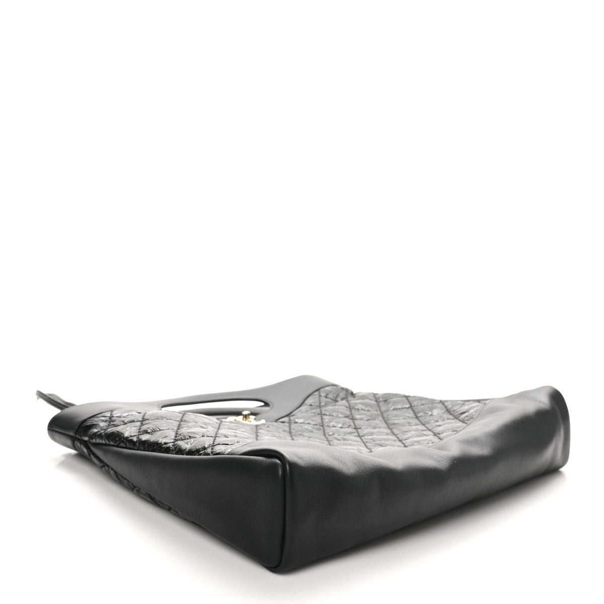 Crumpled Calfskin Quilted 31 Large Shopping Bag Black