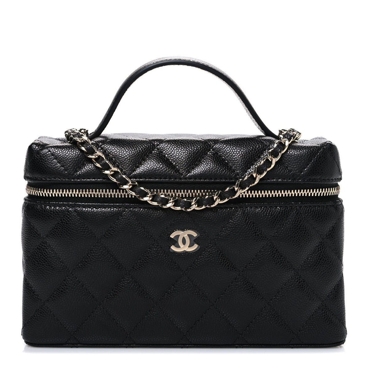 Caviar Quilted Top Handle Slim Vanity With Chain Black