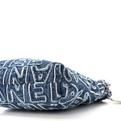 Washed Denim Logo Embroidered Mini Chanel 22 Blue