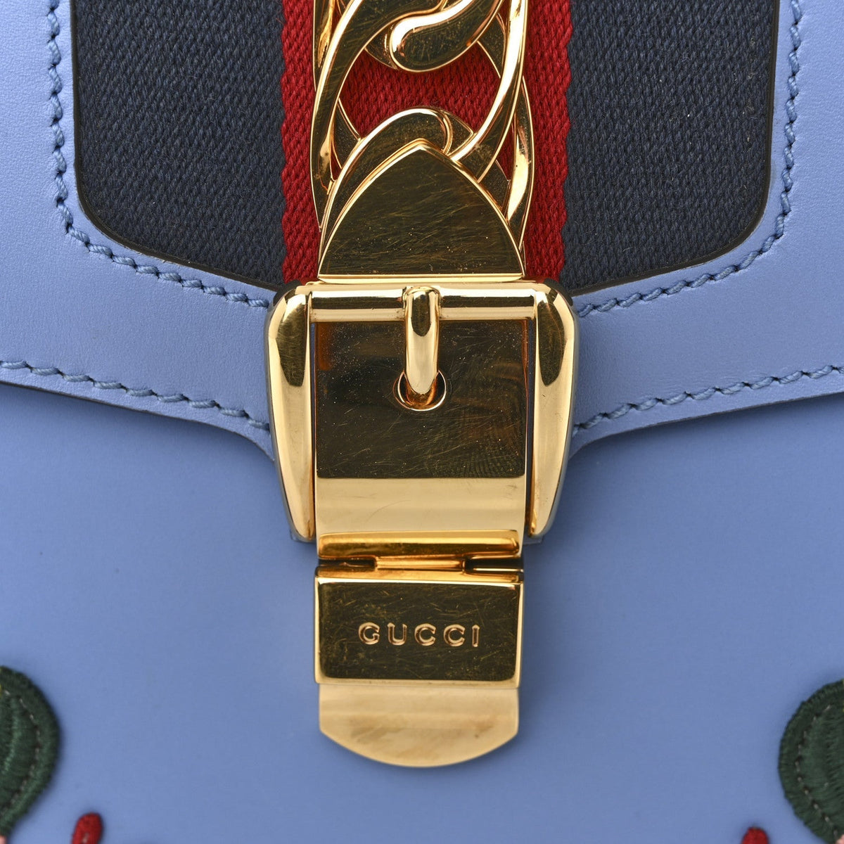 Calfskin Embroidered Medium Sylvie Top Handle Bag Clear Sky Blue