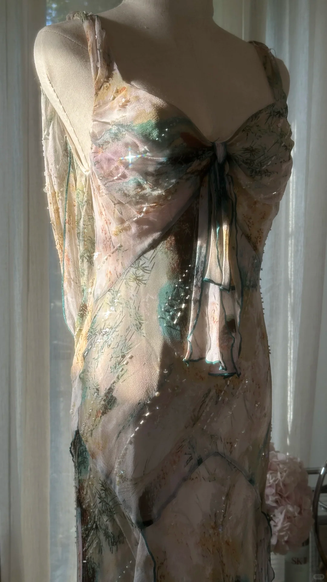 Vintage Shinny Spaghetti Strap Backless Sweetheart Design Romantic Chiffon Evening Dress Prom Dress D1486