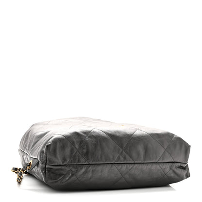 Shiny Calfskin Quilted Chanel 22 Backpack Grey
