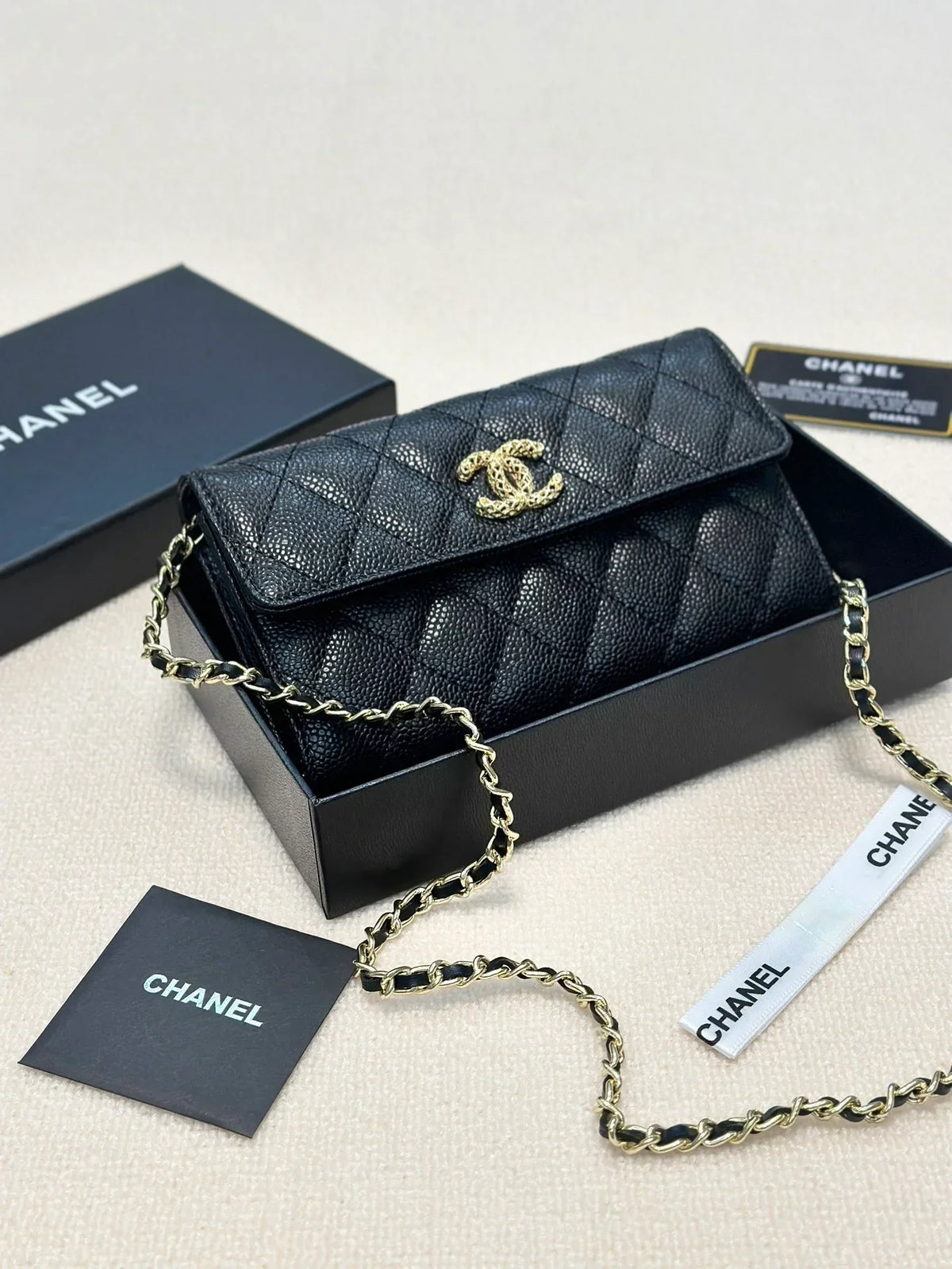 CHANEL Black Wallet Buckle Chain Bag