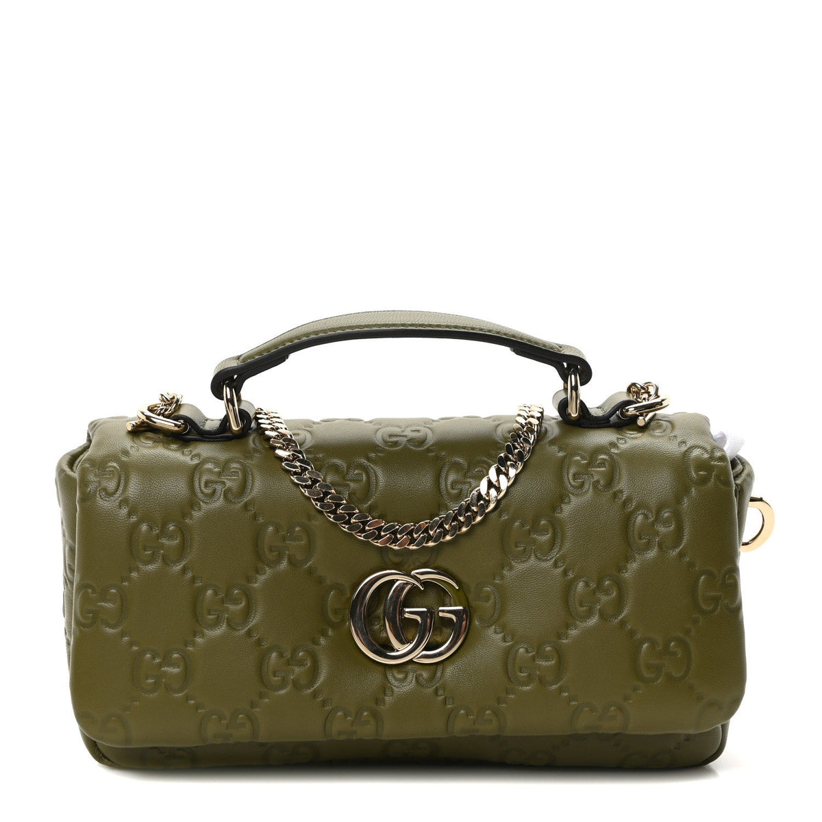 Lambskin Embossed Mini GG Milano Top Handle Shoulder Bag Green