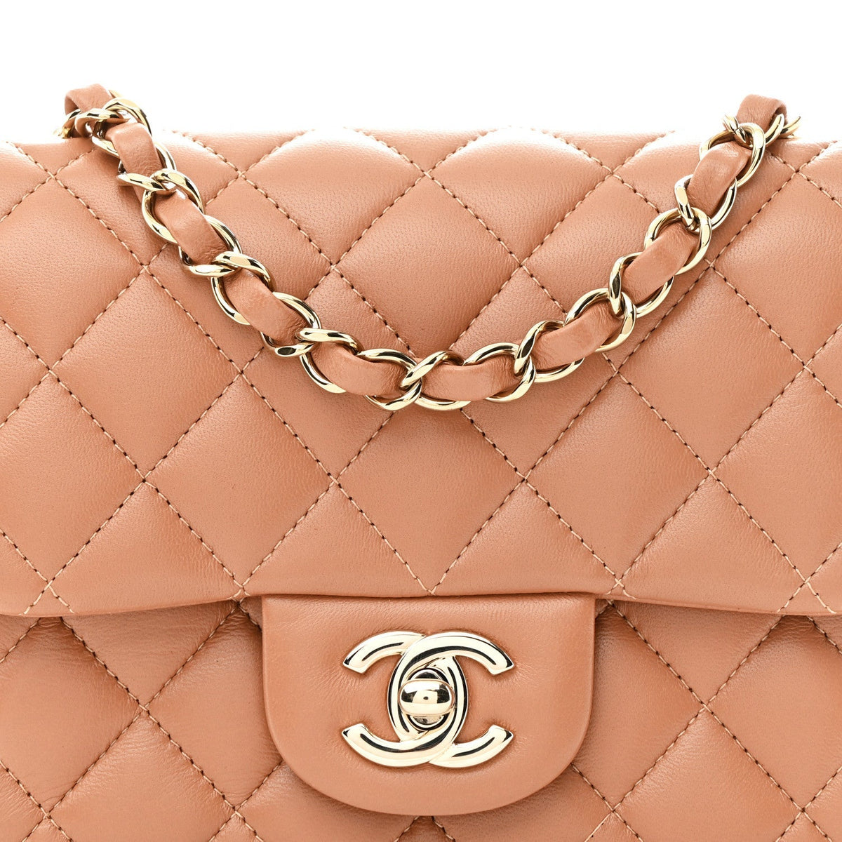 Lambskin Quilted Mini Square Flap Brown
