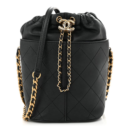 Caviar Lambskin Bucket Drawstring Bag Black