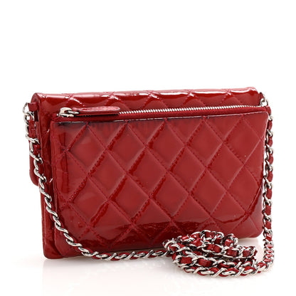 Patent Quilted Mini Flap Clutch With Chain  Red
