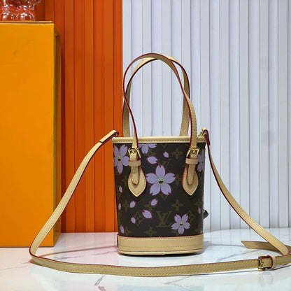 LOUIS VUITTON X MURAKAMI NANO BUCKET MONOGRAM CANVAS SAKURA BROWN 17CM M13417