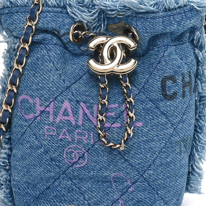 Denim Quilted Mood Mini Bucket With Chain Blue Multicolor