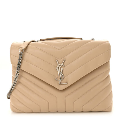 Calfskin Y Quilted Monogram Medium Loulou Chain Satchel Nude Powder