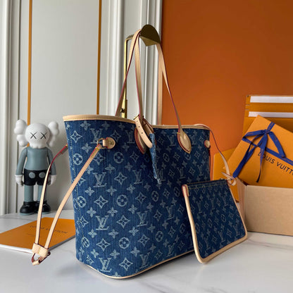LOUIS VUITTON NEVERFULL MM BAG DENIM BLUE 32CM M13192