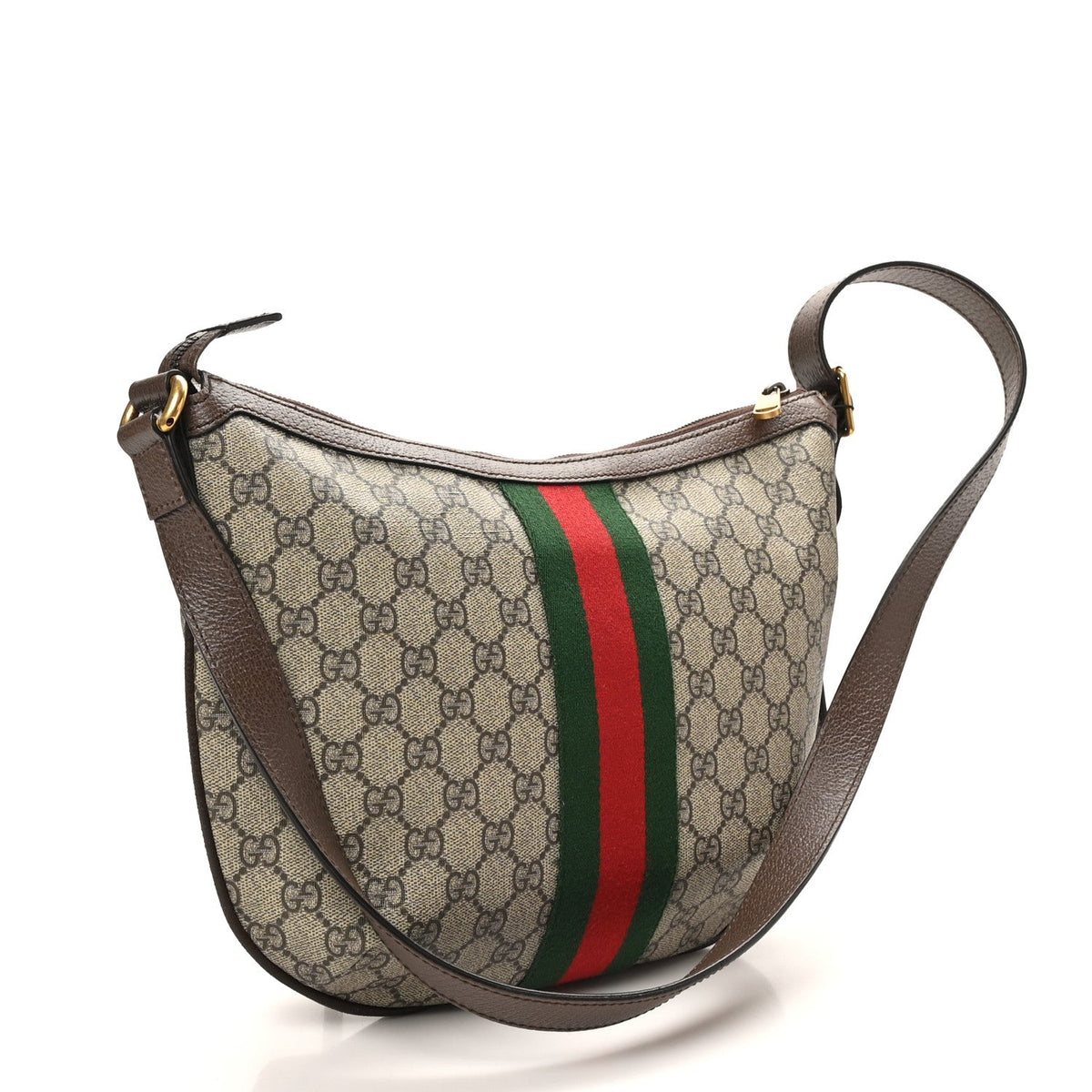 GG Supreme Monogram Web Small Ophidia Half Moon Hobo Brown
