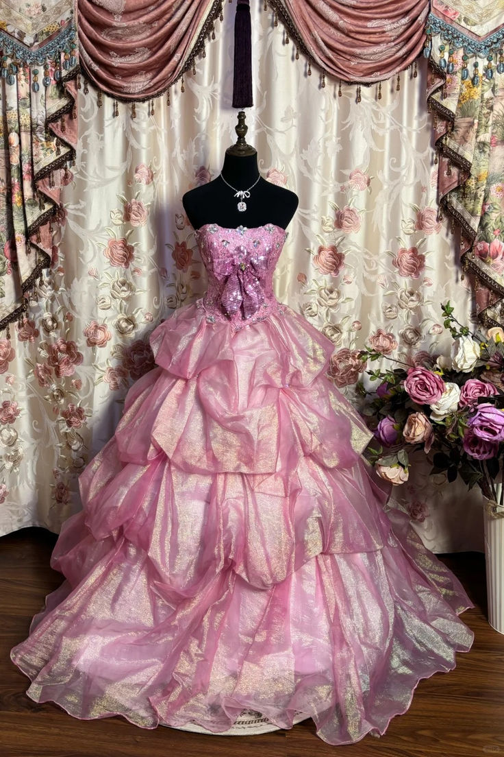 Gorgeous Strapless A-Line Sequins Long Prom Dress Birthday Ball Gown, D768