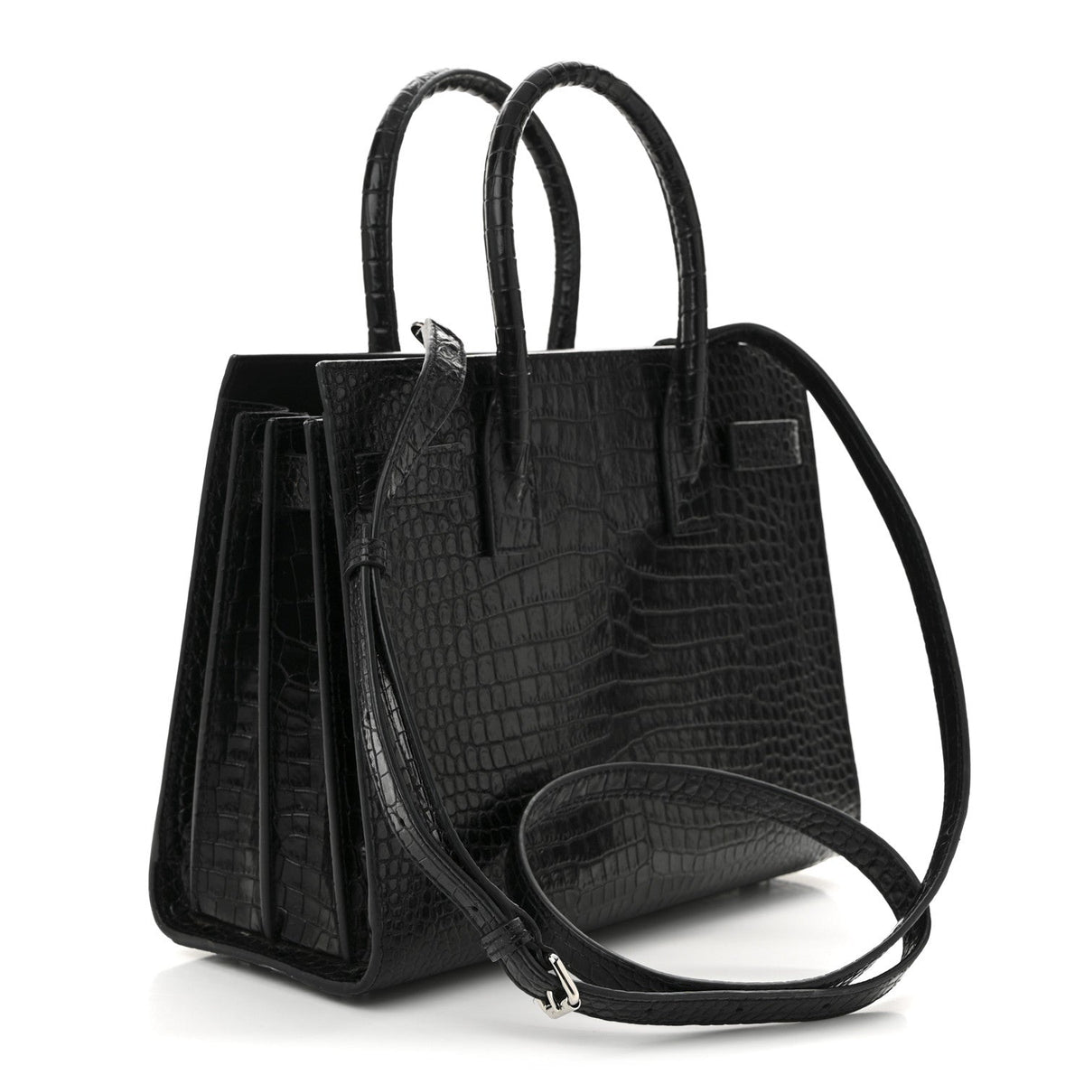 Calfskin Crocodile Embossed Baby Sac De Jour Black