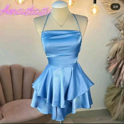 Lovely Pink Straps A-Line Satin Short Party Dress Homecoming Dress MD7466