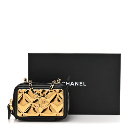 Lambskin Quilted Mini Golden Plate Clutch With Chain Black
