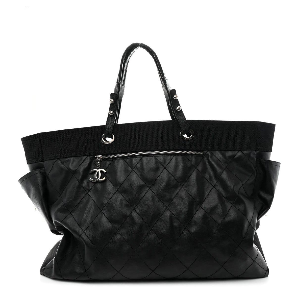 Coated Canvas Stitched XL Paris Biarritz Tote Black