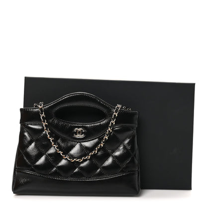 Shiny Crumpled Calfskin Quilted Nano 31 Shopping Bag Black