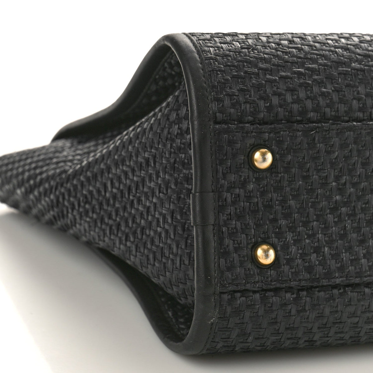 Straw Raffia Calfskin Chain Small Deauville Tote Black