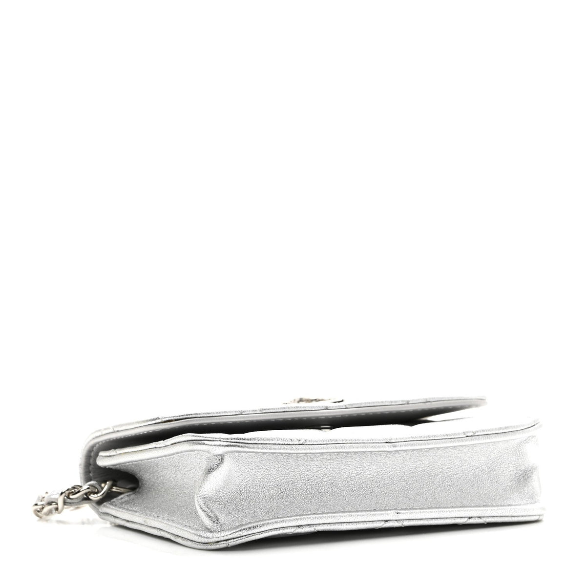 Metallic Lambskin Crystal Quilted Star Chain Belt Bag Silver