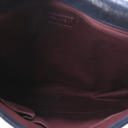 Iridescent Calfskin Large Gentle Boy Flap  Navy Blue