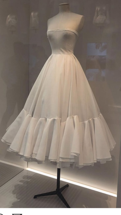 Elegant White Strapless A-Line Long Party Dresses Light Wedding Dresses, D1193