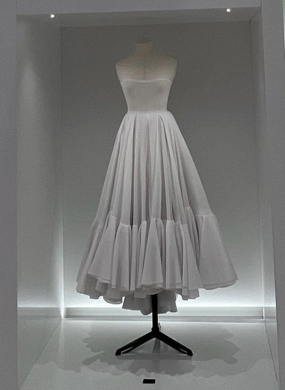 Elegant White Strapless A-Line Long Party Dresses Light Wedding Dresses, D1193