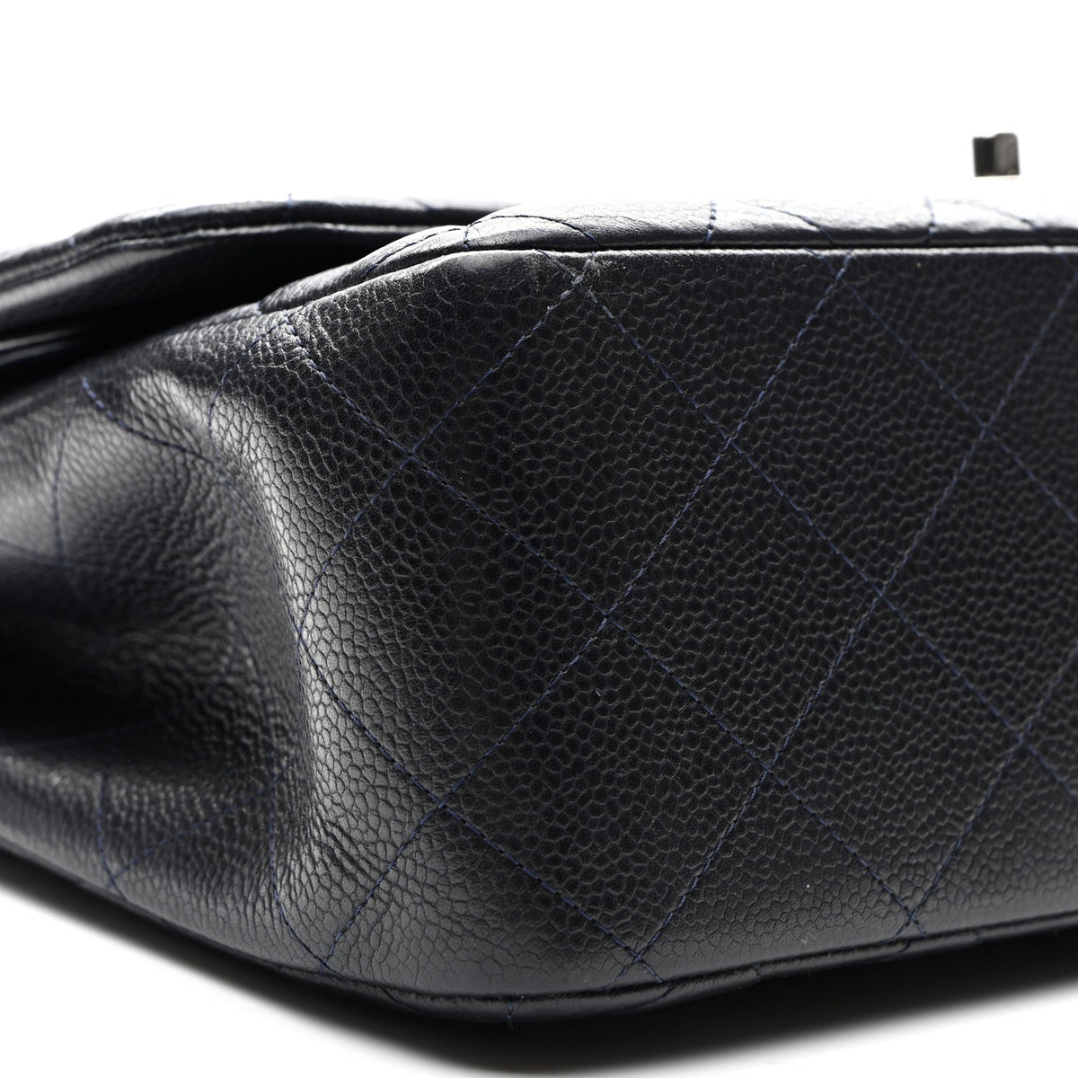 Caviar Quilted Jumbo Double Flap Navy Blue