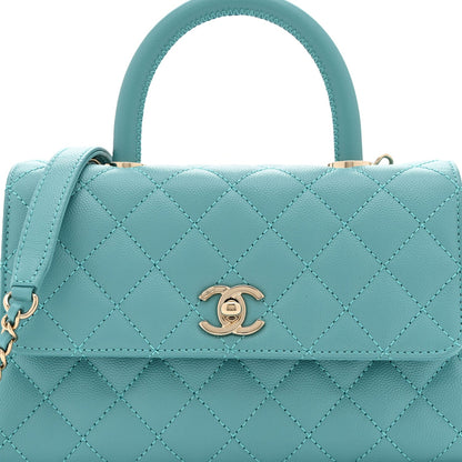 Caviar Quilted Mini Coco Handle Flap Turquoise