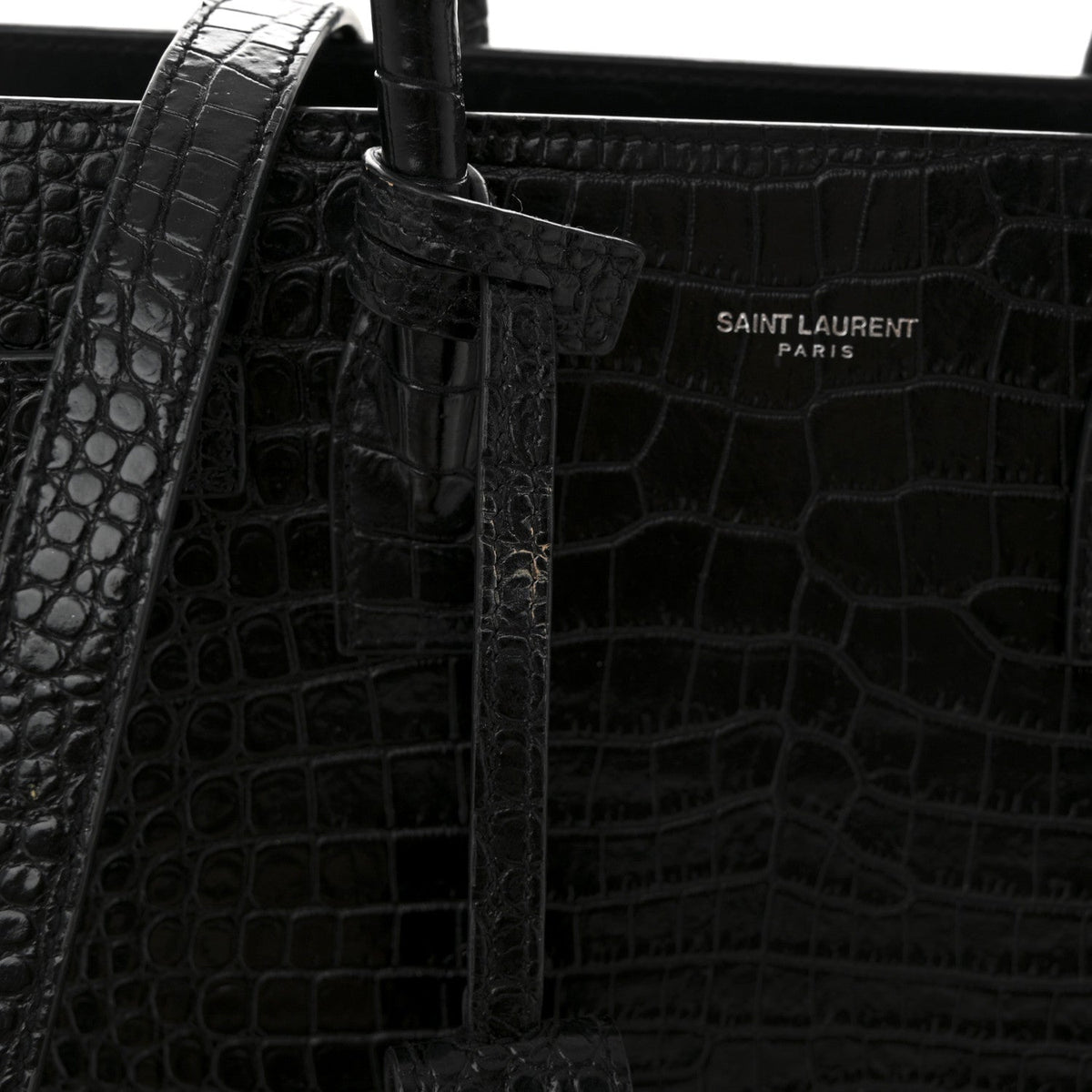 Calfskin Crocodile Embossed Baby Sac De Jour Black
