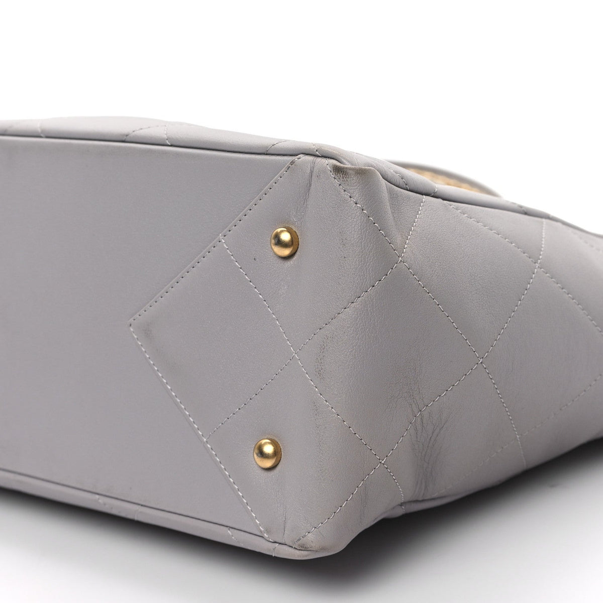 Calfskin Quilted Book Pocket Shopping Tote Grey
