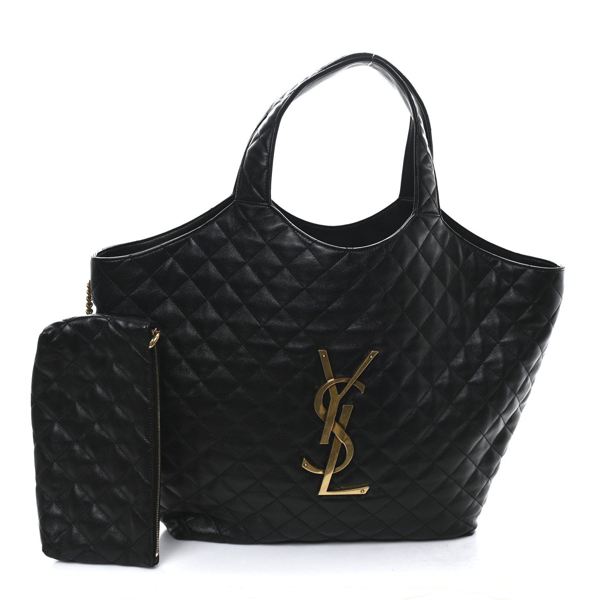 Lambskin Quilted Maxi Icare Shopping Tote Black
