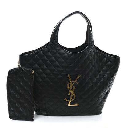 Lambskin Quilted Maxi Icare Shopping Tote Black