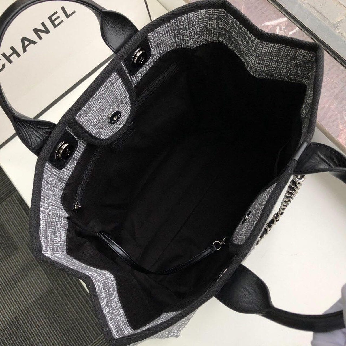 Chanel Deauville Tote Raffia Canvas Bag