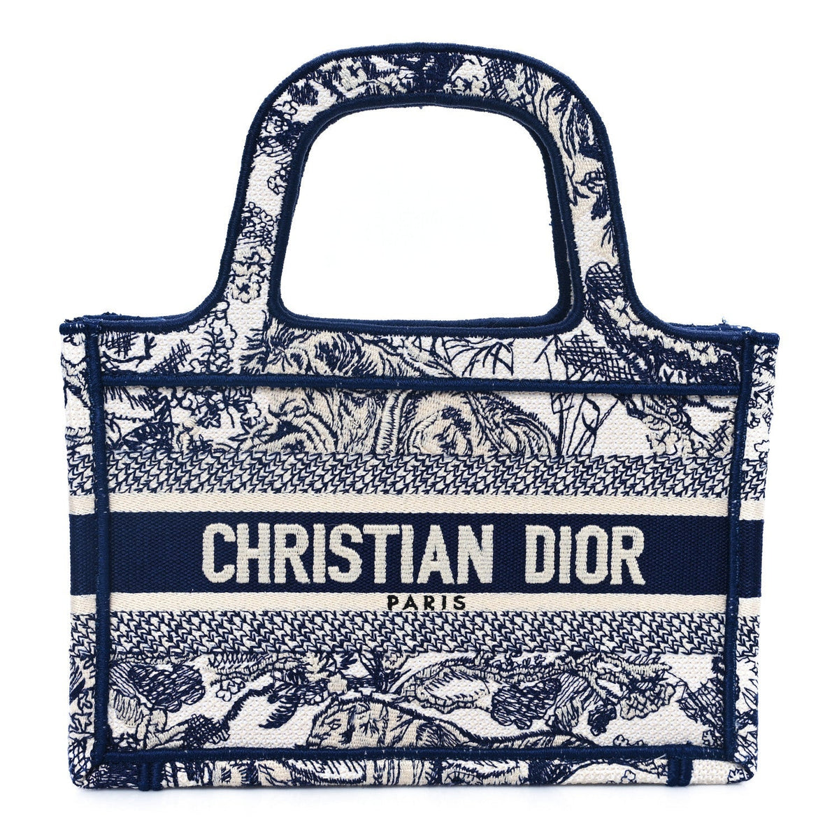 Canvas Embroidered Mini Toile De Jouy Book Tote  Blue