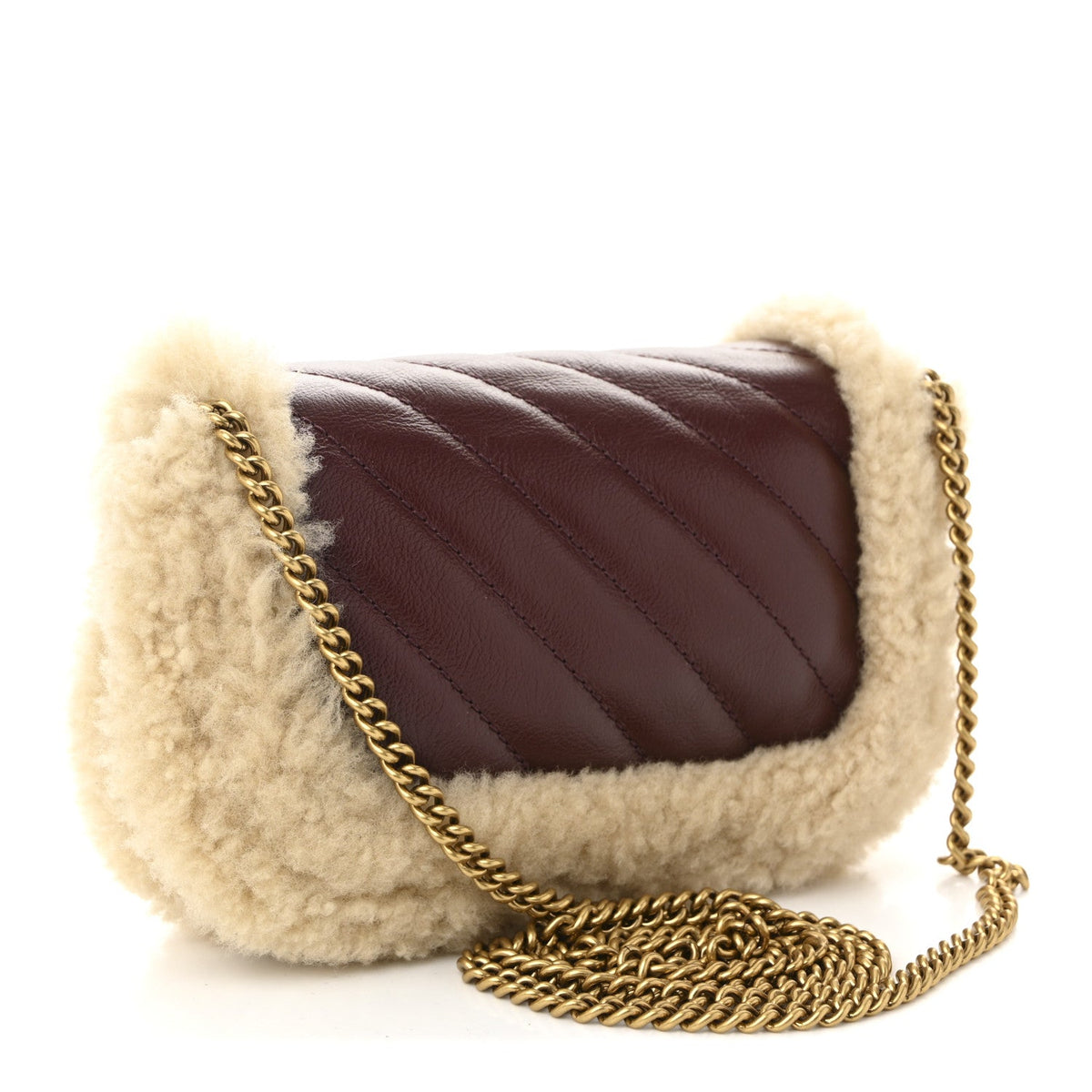 Azalea Calfskin Wool Matelasse Diagonal Super Mini GG Marmont Shoulder Bag Sand Desert
