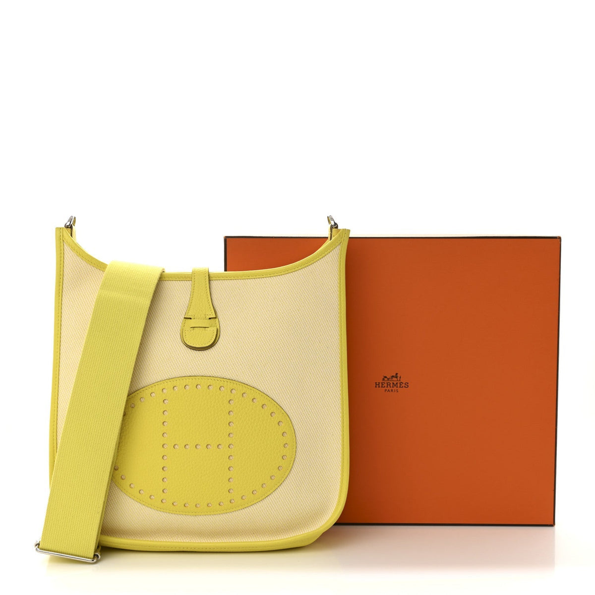 Toile H Taurillon Clemence Evelyne III PM Ecru Citron Lime