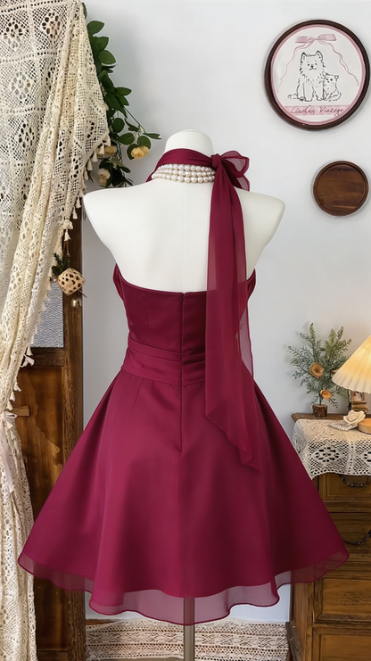 Beauty Homecoming Dress Halter Pleated Back to School Outfits Party Dress  D6535