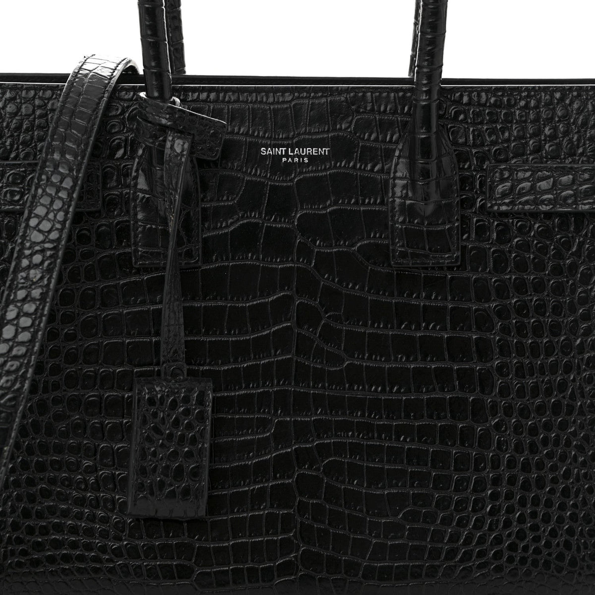 Calfskin Crocodile Embossed Baby Sac De Jour Black