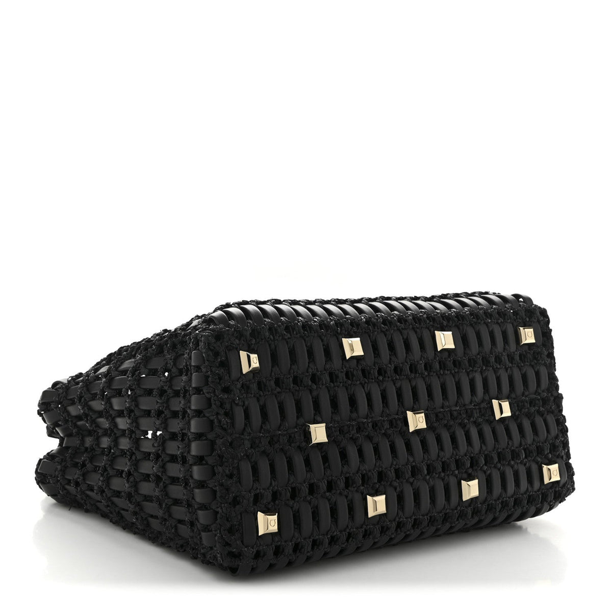 Raffia Calfskin The Studio Box Tote Black