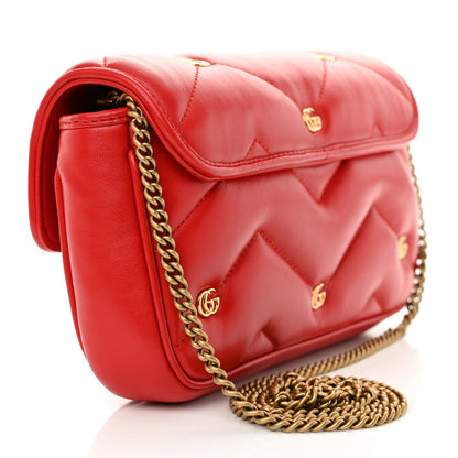 Calfskin Matelasse Double G Studs Mini Torchon GG Marmont Shoulder Bag Hibiscus Red