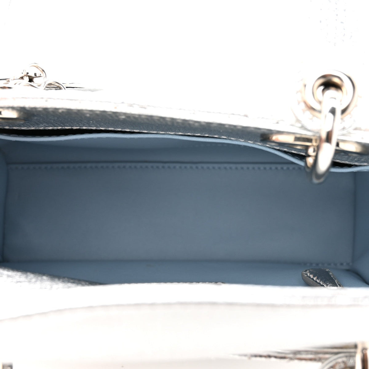 Metallic Grained Calfskin Cannage Small Lucky Badges My Lady Dior Silver